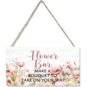 CGBHW Wedding Flower Bar Wooden Sign, Wedding Accessories for Reception, Baby Shower Bridal Shower Bouquet Bar Hanging Sign Wall Decor, Garden Flower Favor Home Door Decor Signs 12 x 6 Inch