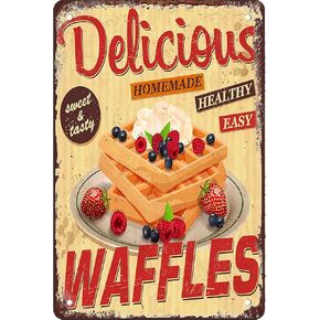 Vintage Waffles Blueberry Strawberry Cream Funny Retro Tin Sign Wall Art Decoration 12x8 inch