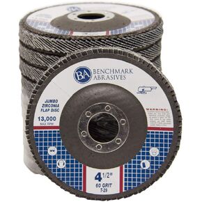 Benchmark Abrasives 4.5" x 7/8" Premium High Density Jumbo Zirconia Type 29 Flap Discs 4 1/2 for Angle Grinder, Sanding Discs, Finishing - Grinding Wheels 4 1/2 Inch (10 Pack) - 120 Grit