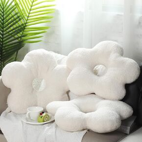 Unittype 3 Pcs Flower Spherical Throw Pillows 18.8 x 15.7 Inch Plush Flower Pillows Seating Reading Floor Cushion Trendy Cute Nordic Style Decorative for Sofa Bedroom Home (Turquoise)