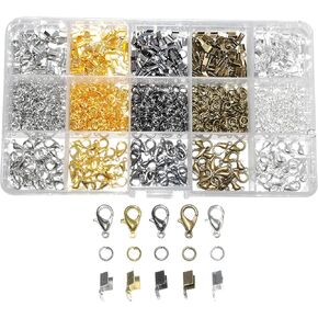 Mandala Crafts Fold Over Crimp Cord Ends for Jewelry Making – Cord End Clamps - Cord Clamp Ends Crimp Jewelry Finding for Leather Ribbon 2160 PCs 6 Colors 3X6mm
