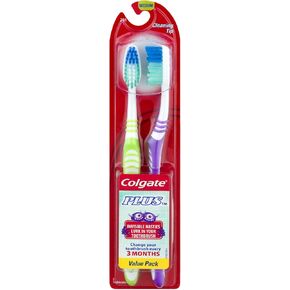 Colgate Plus Toothbrush Twin Pack, Full Head Medium