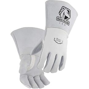 قفازات لحام من Black Stallion 750 Premium Grain Elkskin Stick، كبيرة، بيضاء