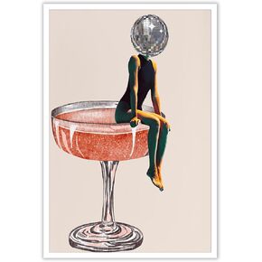 Beshdomp Retro Disco Ball Head Poster Funky Disco 70s Prints Painting Funky Cocktail Wall Art Luxury Mirrorball Wall Art Girly Dorm Room Artt Trendy Bar Cart Wall Decor 12x16in Unframed