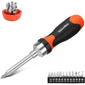 ValueMax 13-in-1 Multi-bit Ratcheting Screwdriver Set Tool All in One, Portable Multi-purpose Ratchet Screw-driver, Slotted/Philips/Torx/Square