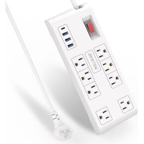 BESTEK 4,000 Joules Surge Protector with USB,6 Feet Extension Cord Power Strip with 8 AC Outlets 15A 1875W,5V 4.2A 4 USB Charging Ports Desktop Charging Station,Wide Spaced Outlet for Large Plug,Black in Kuwait