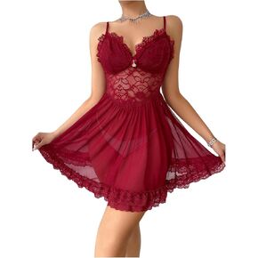 OYOANGLE Women's Lace Spaghetti Strap Chemise Slip Dress Wedding Bridal Nightdress Sleepwear