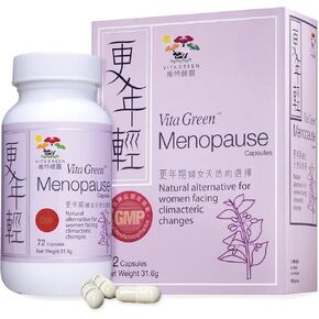 Vita Green Menopause Supplements for Women, Hot Flashes Menopause Relief, Menopausal Symptoms, Hormonal Skin & Hair Condition Improve, Night Sweats, 100% Natural - 72 Capsules