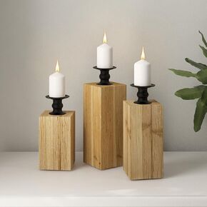 Z&Z Ornamentorum حامل شمعدان خشبي مربع، حامل شموع خشبية لشموع عمود، حامل عصا شموع، حامل شموع، حامل شموع ديكور لرف الموقد in Kuwait