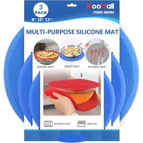 KooMall 12 10 8 Inch Multi-use Microwave Mat, Trivet, Pot Holders, Drying, Baking, Place Mat, Utensils Rest, Silicone Cover Pad for Hot Pot Pans Bowls Plates Dishes Kitchen Counter,Heat Resistant,Gray