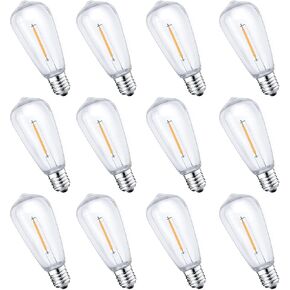 12 حزمة من مصابيح LED E17 ST40 البديلة لمبات الإضاءة، 0.6 وات لكل لمبة، مصابيح بديلة LED مضادة للكسر وقابلة للتعتيم للأماكن الداخلية والخارجية وأضواء سلسلة ST40 لحفلات الزفاف، أبيض دافئ، 2700 كلفن