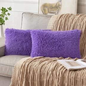 Pack of 2 White Throw Pillows Luxury Fluffy Pillows Faux Fur Decorative Pillows Plush Cushion Case Fuzzy Mongolian Merin Style for Bed Couch Sofa and Living Room Fall Home Decor 18x18 Inch