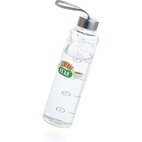Paladone Friends TV Show Glass Water Bottle with Time Markers and Wrist Strap, 550 ml