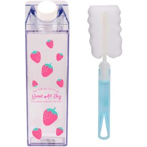 17Oz (500ml) Milk Carton Water Bottle with Cleaning Brush BPA Free Reusable Milk Carton Shaped Water Bottle Leakproof Juice Tea Jug for Travelling Sports Camping Outdoor Activities