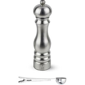 Peugeot Paris Chef u'Select Stainless Steel Pepper Mill - With Stainless Steel Spice Scoop/Bag Clip (9 -Inch, Pepper Mill)