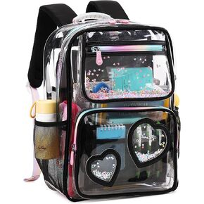 Clear Backpack for Kids Teens Girls Women Heavy Duty See Through Backpacks Cute Elementary Middle High School Bags TPU Transparent Bookbag for College, Work, Stadium Events, Security Travel-Beige