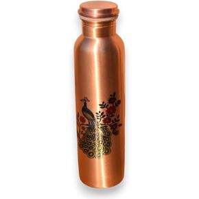 Peacock Print Copper Water Bottle - Ayurvedic Benefits, Leak-Proof, Handcrafted, Lacquer Coating for Durability | Copper Bottle 950 ML Capacity