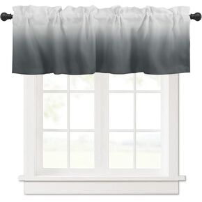 Curtain Valances for Windows Living Room, White Grey and Black Ombre Curtain Toppers and Valances for Bedroom, Rod Pocket Curtains Kitchen Valances 54 Inch Wide by 18 Inch Long