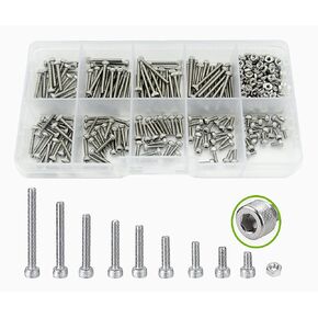 160Pcs Metric M4 304-Stainless Steel Hex Socket Head Cap Screws Nuts Assortment Kit- M4 x 6mm/ 8mm/ 10mm/ 12mm/ 14mm/ 16mm/ 18mm/ 20mm