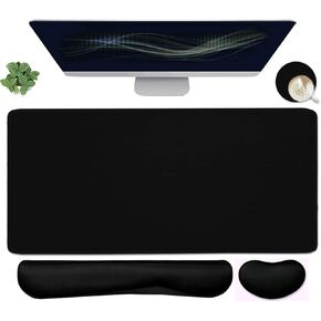 Ergonomic Large Mouse Pad and Keyboard Wrist Rest, Desk Pad for Keyboard and Mouse, 4-in-1 Large Gaming Mouse Pad with Wrist Support for Home Office Study Game-Green Leaves