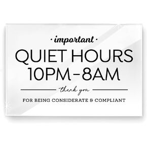 4x6 Inches, Quiet Hours Designer Sign ~ Ready to Stick ~ Premium Finish, Durable (1) (White)
