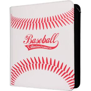 Rayvol Baseball Card Binder, 9 Pocket 1008 Sports Card Binder with 112 Double-Sided Clear Pages & Metal D-Rings - Authentic Baseball Texture Collectors Album