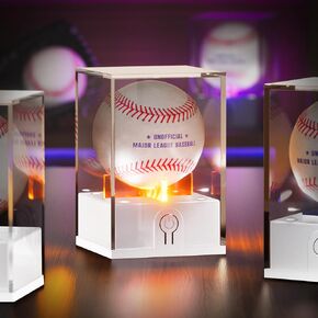 1PCS Light up Baseball Display Case with LED Light, UV Protected Acrylic Clear Baseball Holder, Autographed Baseball Display Cube for Memorabilia Baseball