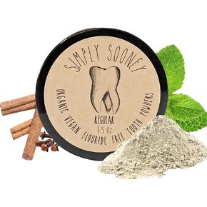 Remineralizing Organic Vegan Fluoride Free Tooth Powder Regular Formula, Cinnamon and Clove Flavor Mineral Dry Toothpaste