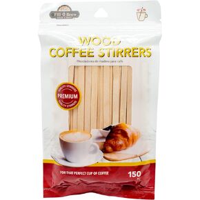 Fill 'n Brew Wood Coffee Stirrers: 150 Count in Resealable Package