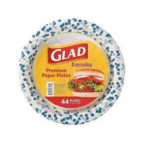 Glad 10 Inch Round Paper Plates | Premium Disposable Paper Plates for Everyday Use | 44 ct White Paper Plates with Blue Berry Nice Design | Heavy Duty Paper Plates