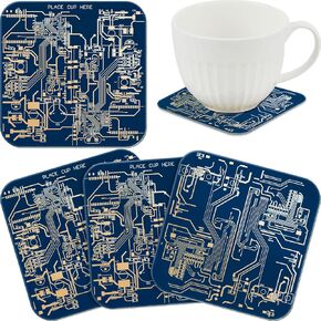 Nuenen 4 Pcs Circuit Board Coasters PCB Coasters Immersion Gold Circuit Board Coasters for Drinks PCB Design Coasters for Men Funny Drink Coasters for Party Bar Office Geek Men Nerd Engineer (Black)