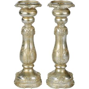 Eulalic Candleholders Platinum Pair | Set of Two | Ornate Class Designs | Glam Style Holder for Candles | Centerpiece Decor on Dining Room Table