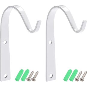 MECCANIXITY Iron Wall Hooks Hanging Bracket 4 Inch Indoor Outdoor for Hanging Lanterns Plants and Lights (White, Pack of 2)