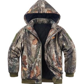 NEW VIEW Silent Kids Camouflage Hunting Clothes, Water Resistant Youth Camo Jacket with Thickened Lining for Cold Weather