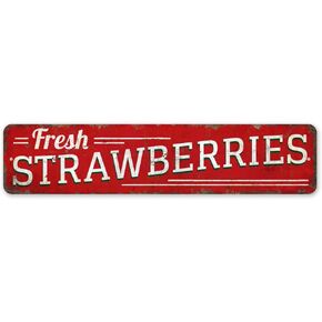 Fresh Strawberries Strawberries Sign Road Sign Plaque Sign Tin Sign Vintage Metal Sign Wall Decoration Home Bar Garage Man Cave Art Sign Premium Quality Rustic Metal Sign 4x16 Inch