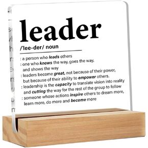 Leader Gifts for Women Men, Leadership Present,Thank You Gifts for Leader, Leader Definition Clear Acrylic Desk Decorative Sign for Home Office, 4 x 4 Inches