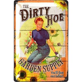 Vintage Tin Sign Garden THE DIRTY GARDEN, Farmhouse Metal Signs, Funny Garden Signs, Garden Plaque Decorative Outdoor Metal Signs for Outside Wall, Porch Patio 12x8"