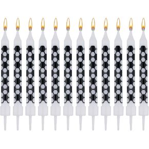 12pcs Black and White Checkered Flag Candles, Soccer Party Birthday Candles Charm Racing Cars Themed Candle for Sports Fans Birthday Wedding Cake Decoration Victory Sports-Themed Kids Supplies in Saudi Arabia