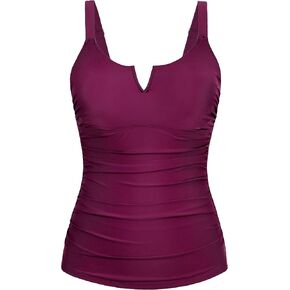 Firpearl Women Underwire Tankini Top Only V Wire Modest Swimsuits for Big Busted Ruched Tummy Control Bathing Suit Tops