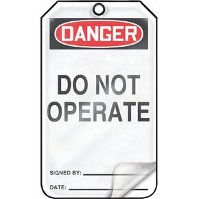 Accuform MDT189LCP PF-Cardstock Safety Tag, Legend "Danger DO NOT Operate", 5.75" Length x 3.25" Width x 0.010" Thickness, Red/Black on White (Pack of 25)