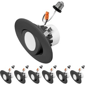 NUWATT Black 4 Inch Gimbal Retrofit LED Recessed Lighting, 5CCT Selectable 2700K/3000K/3500K/4000K/5000K, High Brightness 750 lm, 10W, Adjustable Sloped Ceiling Light, Dimmable Eyeball Lights, 6 Pack
