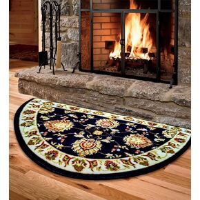 Fireplace Hearth Rug, Low Profile, Black Red, Half Circle, Fire Heat Resistant Mat, Half Moon Shape, Non Slip Kitchen Rug, Cabin Cottage Lodge,Traditional Design (2'2"x 3'3")… (Black)