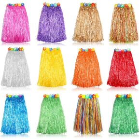 Grass Skirt Hawaiian Luau Hula Skirts Party Decorations Favors Supplies Grass Skirts for Adult Elastic Hibiscus Flowers Tropical Skirt, Party, Birthday, Celebration 60CM 12Pack Multicolored