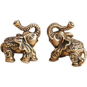 2 Pack Brass Elephant Ornament,Interior Sculpture Decor Mini Animals Elephant Figure Wealth Elephants Decorative Accent Decoration Brass Craft Figurine