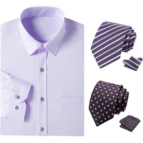Cromoncent Mens Long Sleeve Dress Shirt and Tie Set Suit Shirt with Matching Tie and Handkerchief in Kuwait