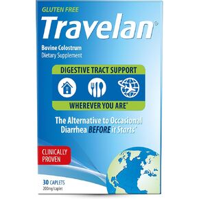 Anti Diarrhea Travel Medicine for Gas Relief, Bloating, Cramping and Digestive Support, Natural Colostrum Dietary and Immune Support Supplement, Blister Pack for Travel, 30 Pills