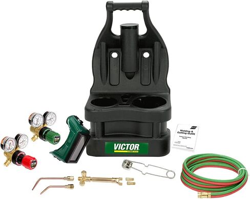 ESAB Victor 0384-0945 G150 J-P Light Duty Gas Welding Outfit Tote Kit Without Tanks, R150-200/R150-540 Gas Regulators, 103-01FP Torch Handle, Striker, 12.5' - 3/16" Hose, Goggles, Tank Key in Saudi Arabia