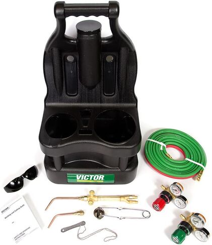 ESAB Victor 0384-0945 G150 J-P Light Duty Gas Welding Outfit Tote Kit Without Tanks, R150-200/R150-540 Gas Regulators, 103-01FP Torch Handle, Striker, 12.5' - 3/16" Hose, Goggles, Tank Key in Saudi Arabia