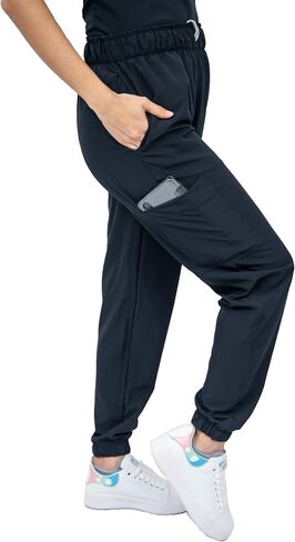 Scrubs - Women Antifluid Scrub Set with Round Neck Top and Stretch Jogger Pants, Cargo Pockets in Saudi Arabia