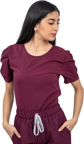 Scrubs - Women Antifluid Scrub Set with Round Neck Top and Stretch Jogger Pants, Cargo Pockets in Saudi Arabia